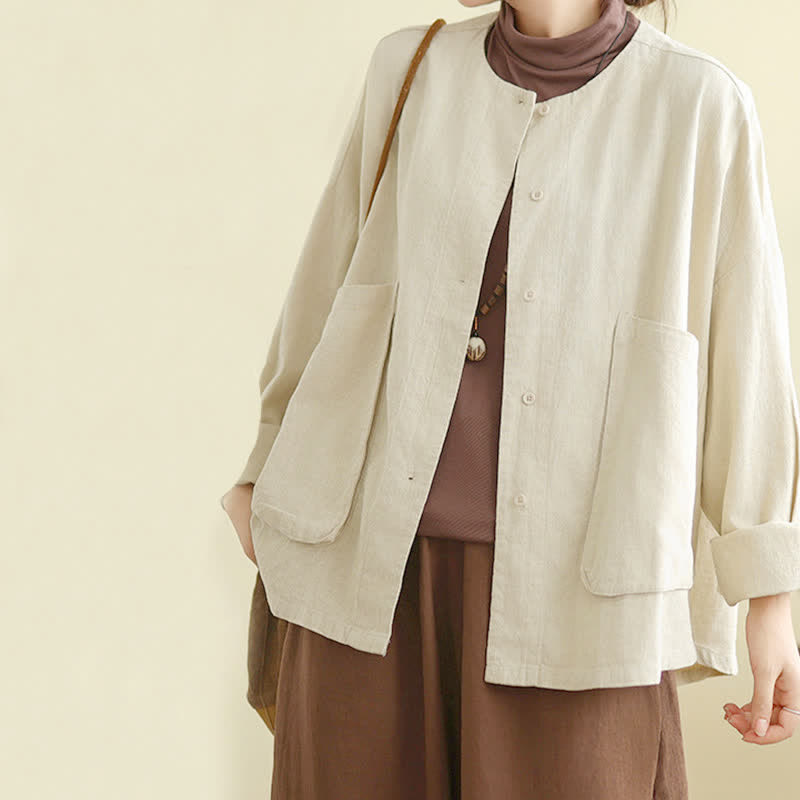 Giacca da donna a maniche lunghe con tasche e design semplice a tema Buddha Stones - image 3