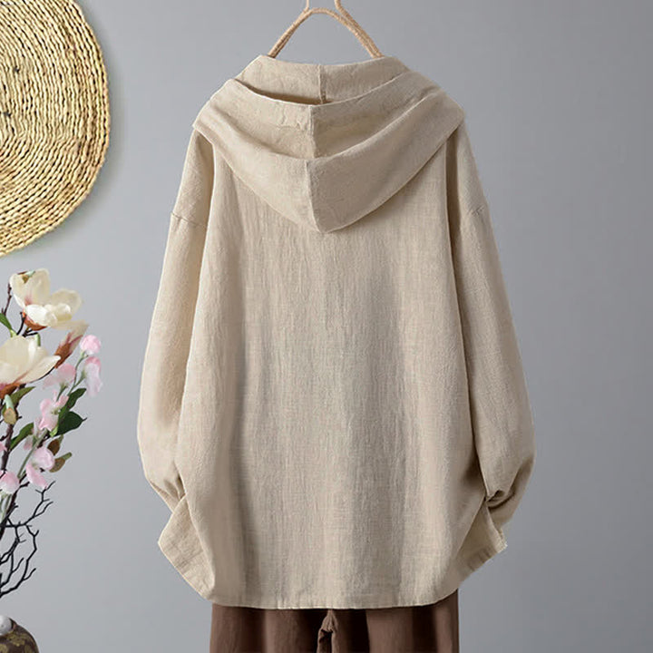 Felpa con cappuccio da donna a maniche lunghe con bottoni e tasche, modello Buddha Stones. - image 1