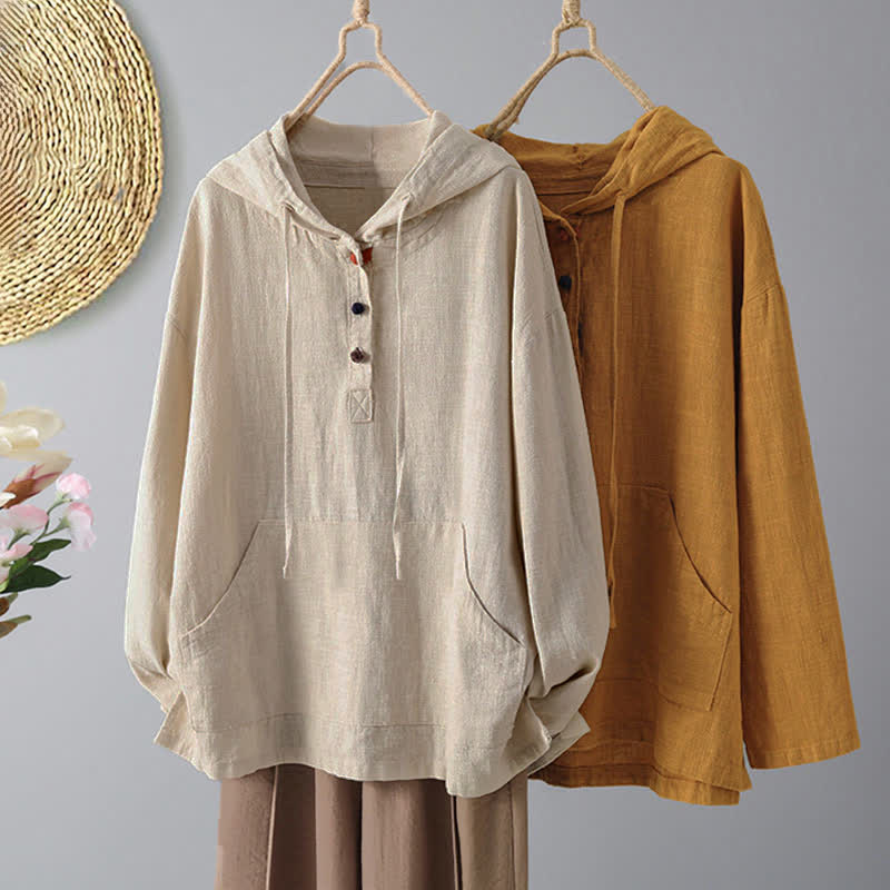 Felpa con cappuccio da donna a maniche lunghe con bottoni e tasche, modello Buddha Stones. - image 12