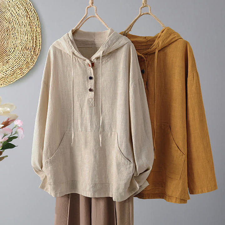 Felpa con cappuccio da donna a maniche lunghe con bottoni e tasche, modello Buddha Stones. - image 12