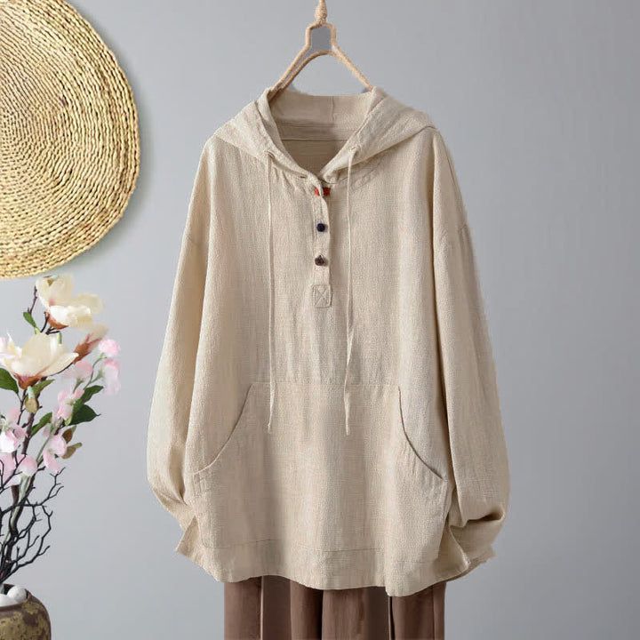 Felpa con cappuccio da donna a maniche lunghe con bottoni e tasche, modello Buddha Stones. - Beige - US8-10, UK/AU12-14, EU40-42 (2XL) - image 0