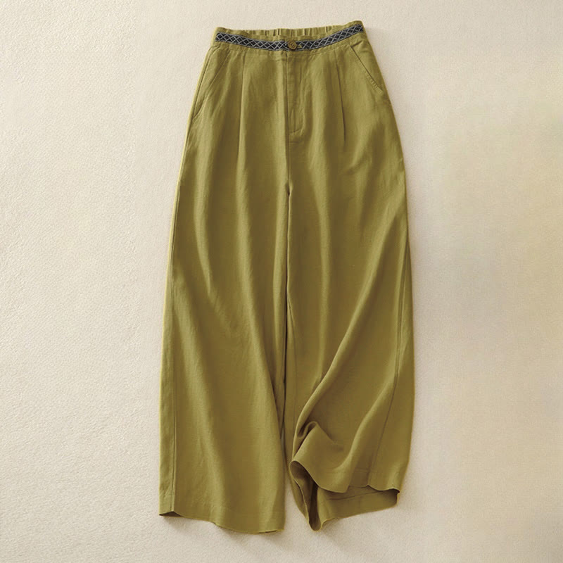 Pantaloni corti da donna a gamba larga con tasche e cerniera, colore tinta unita, lunghezza 7-8, con motivo Buddha Stones Summer. - Verga d'oro scura - US8-10, UK/AU12-14, EU40-42 (2XL) - image 0