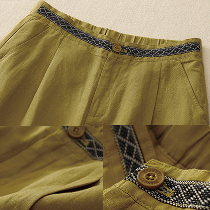 Pantaloni corti da donna a gamba larga con tasche e cerniera, colore tinta unita, lunghezza 7-8, con motivo Buddha Stones Summer. - image 3