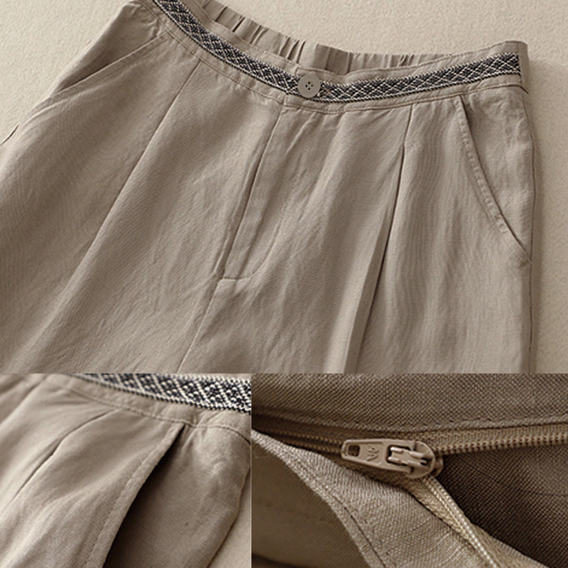 Pantaloni corti da donna a gamba larga con tasche e cerniera, colore tinta unita, lunghezza 7-8, con motivo Buddha Stones Summer. - image 14