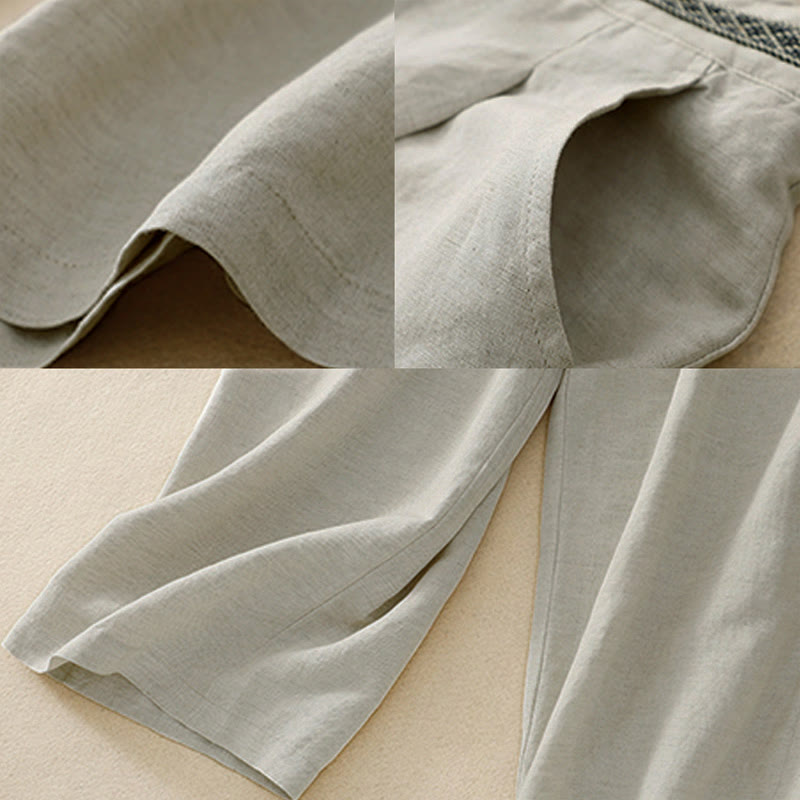 Pantaloni corti da donna a gamba larga con tasche e cerniera, colore tinta unita, lunghezza 7-8, con motivo Buddha Stones Summer. - image 9