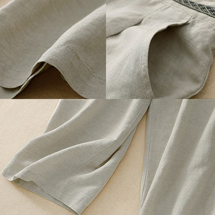 Pantaloni corti da donna a gamba larga con tasche e cerniera, colore tinta unita, lunghezza 7-8, con motivo Buddha Stones Summer. - image 9