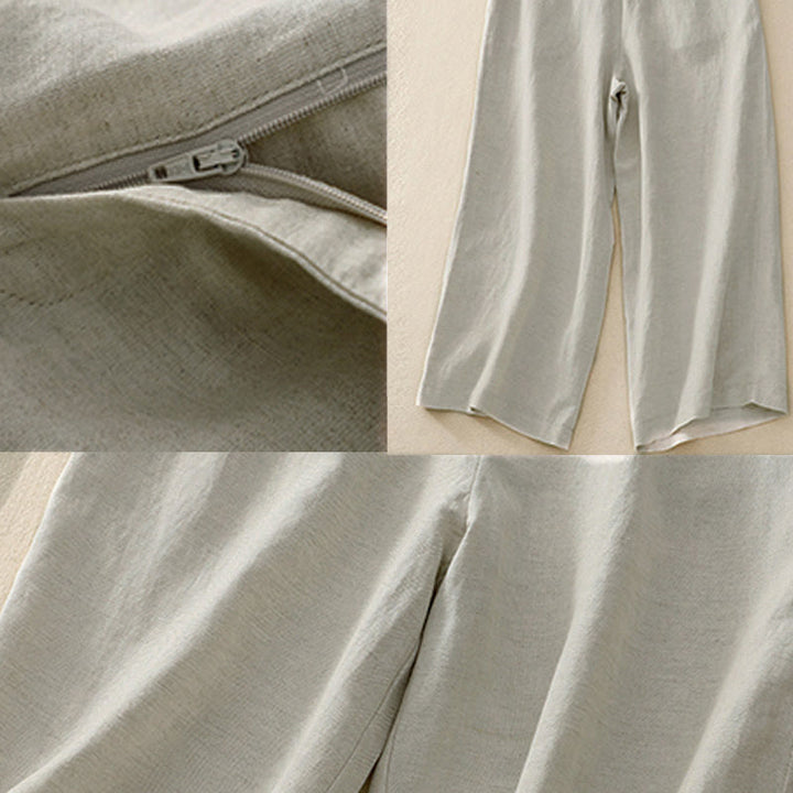 Pantaloni corti da donna a gamba larga con tasche e cerniera, colore tinta unita, lunghezza 7-8, con motivo Buddha Stones Summer. - image 10