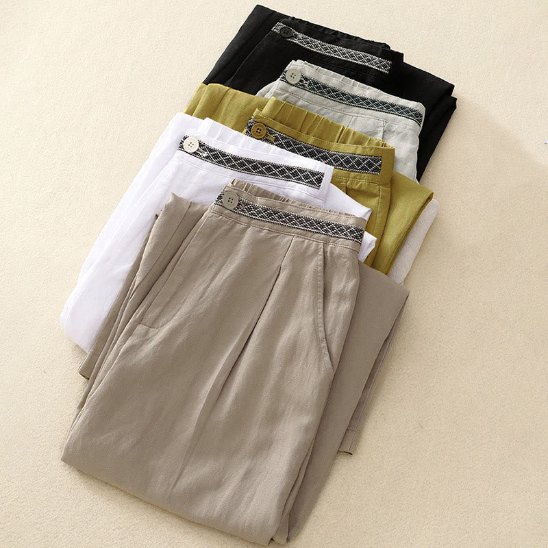 Pantaloni corti da donna a gamba larga con tasche e cerniera, colore tinta unita, lunghezza 7-8, con motivo Buddha Stones Summer. - image 24