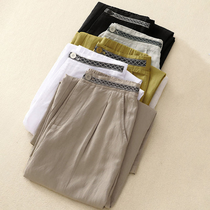 Pantaloni corti da donna a gamba larga con tasche e cerniera, colore tinta unita, lunghezza 7-8, con motivo Buddha Stones Summer. - image 24