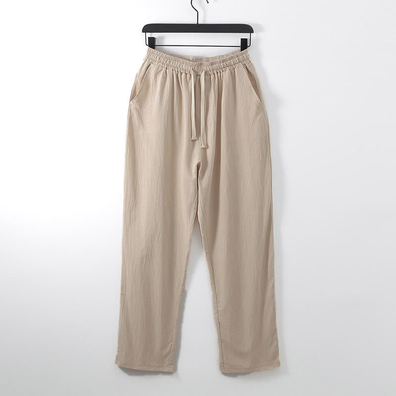 Pantaloni da uomo casual, larghi, in cotone e lino, tinta unita, con motivo Buddha Stones e tasche. - PeachPuff - US/UK/AU54, EU64 (9XL) - image 7