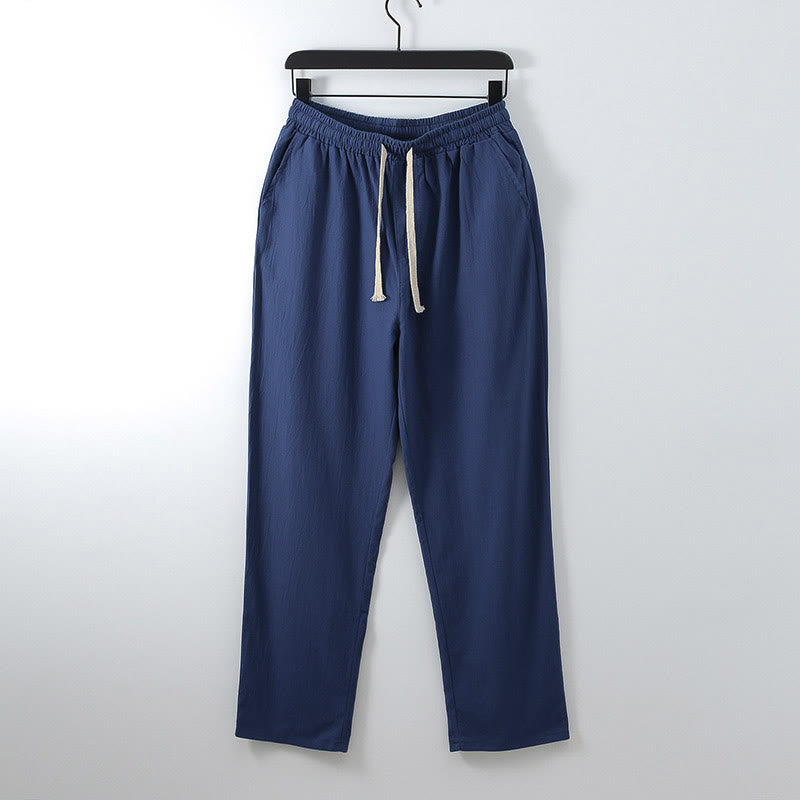 Pantaloni da uomo casual, larghi, in cotone e lino, tinta unita, con motivo Buddha Stones e tasche. - Blu reale - US/UK/AU54, EU64 (9XL) - image 8
