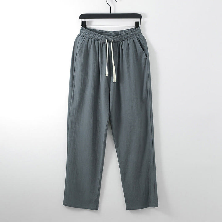 Pantaloni da uomo casual, larghi, in cotone e lino, tinta unita, con motivo Buddha Stones e tasche. - Grigio tenue - US/UK/AU54, EU64 (9XL) - image 0