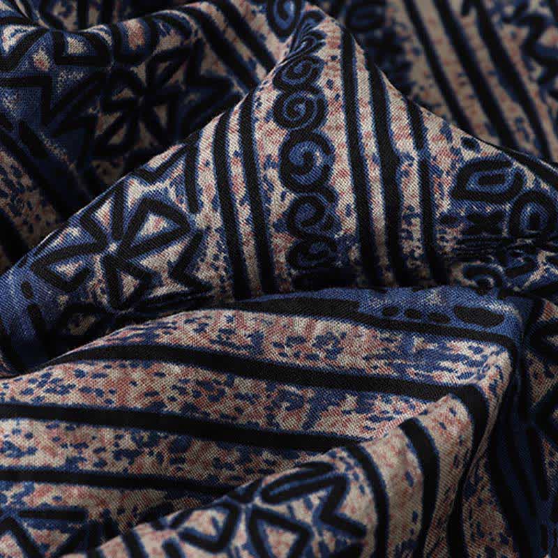 Buddha Stones Abito estivo da donna in stile boho con colletto alla coreana e maniche a tre quarti, con tasca, dal design geometrico e motivo tan. - image 10