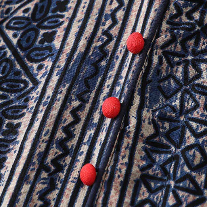 Buddha Stones Abito estivo da donna in stile boho con colletto alla coreana e maniche a tre quarti, con tasca, dal design geometrico e motivo tan. - image 5