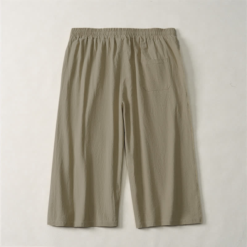 Buddha Stones Pantaloni capri estivi casual minimalisti con coulisse, tinta unita, da uomo, gamba dritta, con tasca - image 1