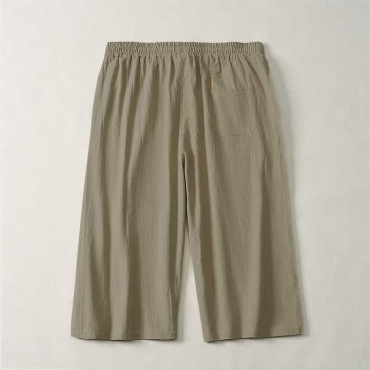 Buddha Stones Pantaloni capri estivi casual minimalisti con coulisse, tinta unita, da uomo, gamba dritta, con tasca - image 1