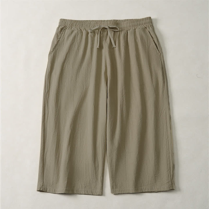 Buddha Stones Pantaloni capri estivi casual minimalisti con coulisse, tinta unita, da uomo, gamba dritta, con tasca - Tan - US/UK/AU44, EU54 (3XL) - image 0