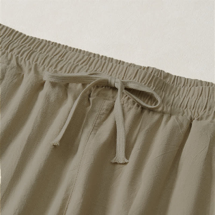 Buddha Stones Pantaloni capri estivi casual minimalisti con coulisse, tinta unita, da uomo, gamba dritta, con tasca - image 3