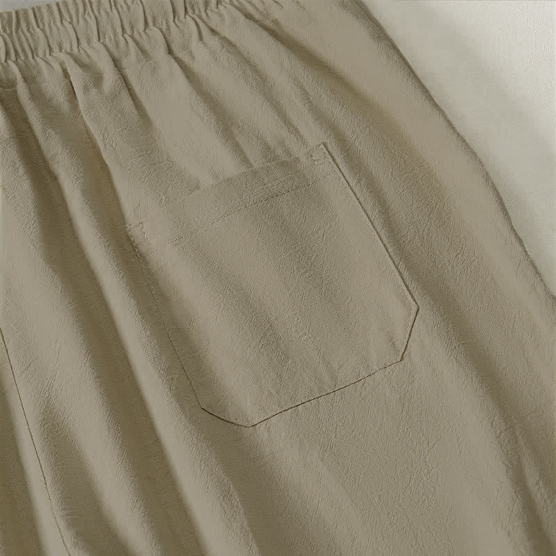 Buddha Stones Pantaloni capri estivi casual minimalisti con coulisse, tinta unita, da uomo, gamba dritta, con tasca - image 5