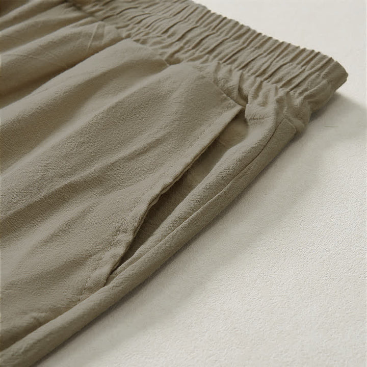 Buddha Stones Pantaloni capri estivi casual minimalisti con coulisse, tinta unita, da uomo, gamba dritta, con tasca - image 4