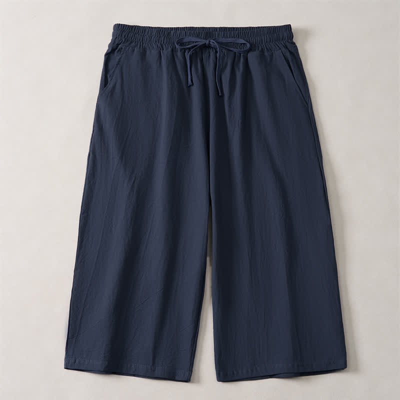 Buddha Stones Pantaloni capri estivi casual minimalisti con coulisse, tinta unita, da uomo, gamba dritta, con tasca - Blu notte - US/UK/AU44, EU54 (3XL) - image 8