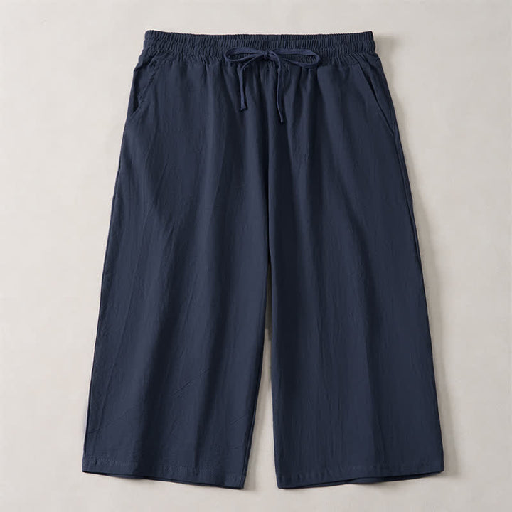 Buddha Stones Pantaloni capri estivi casual minimalisti con coulisse, tinta unita, da uomo, gamba dritta, con tasca - Blu notte - US/UK/AU44, EU54 (3XL) - image 8