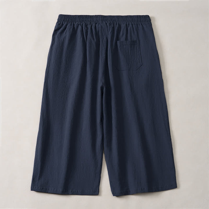 Buddha Stones Pantaloni capri estivi casual minimalisti con coulisse, tinta unita, da uomo, gamba dritta, con tasca - image 9