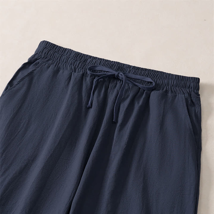 Buddha Stones Pantaloni capri estivi casual minimalisti con coulisse, tinta unita, da uomo, gamba dritta, con tasca - image 10