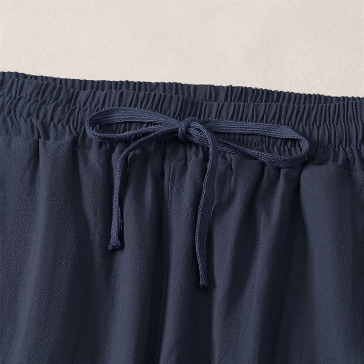 Buddha Stones Pantaloni capri estivi casual minimalisti con coulisse, tinta unita, da uomo, gamba dritta, con tasca - image 11