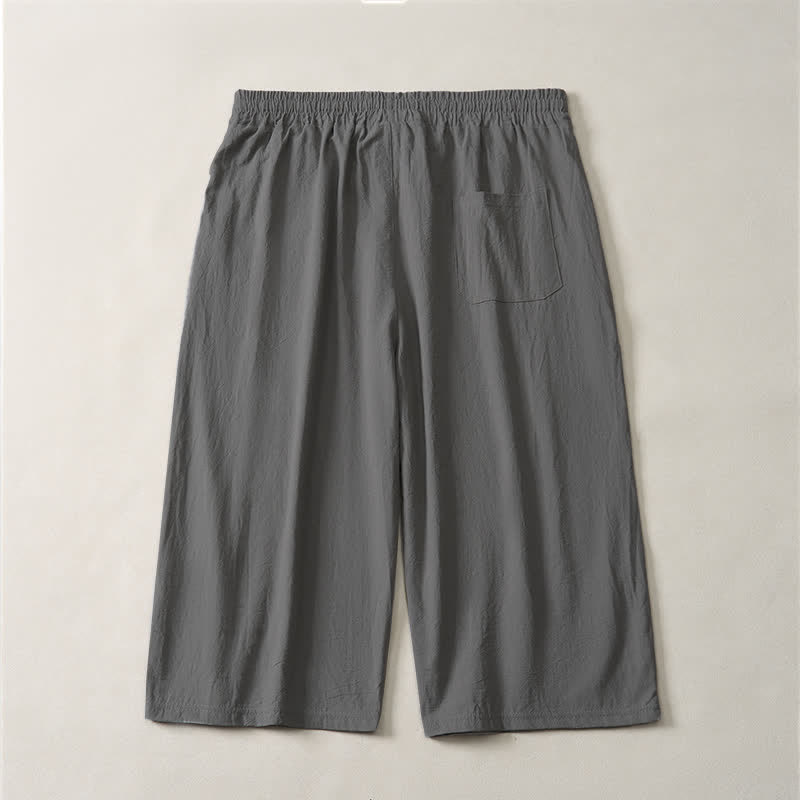 Buddha Stones Pantaloni capri estivi casual minimalisti con coulisse, tinta unita, da uomo, gamba dritta, con tasca - image 17
