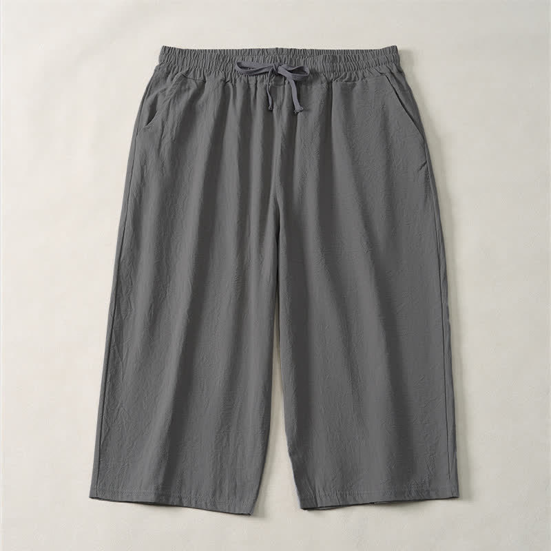 Buddha Stones Pantaloni capri estivi casual minimalisti con coulisse, tinta unita, da uomo, gamba dritta, con tasca - Grigio tenue - US/UK/AU44, EU54 (3XL) - image 16