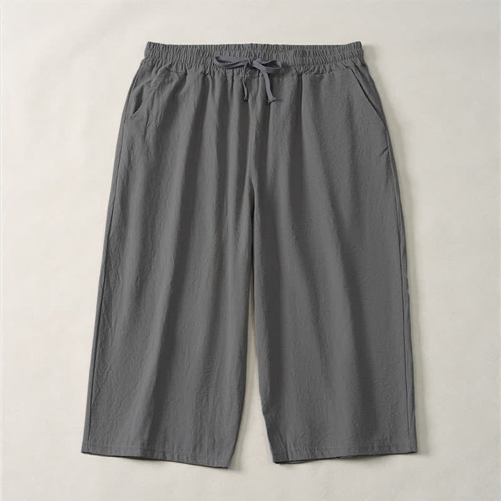 Buddha Stones Pantaloni capri estivi casual minimalisti con coulisse, tinta unita, da uomo, gamba dritta, con tasca - Grigio tenue - US/UK/AU44, EU54 (3XL) - image 16