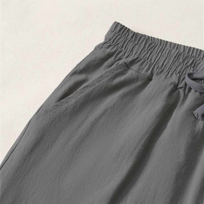 Buddha Stones Pantaloni capri estivi casual minimalisti con coulisse, tinta unita, da uomo, gamba dritta, con tasca - image 18