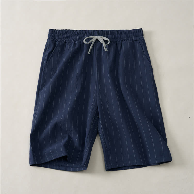 Buddha Stones Pantaloncini da uomo estivi casual a righe con coulisse e tasche - Blu notte - US/UK/AU44, EU54 (3XL) - image 0