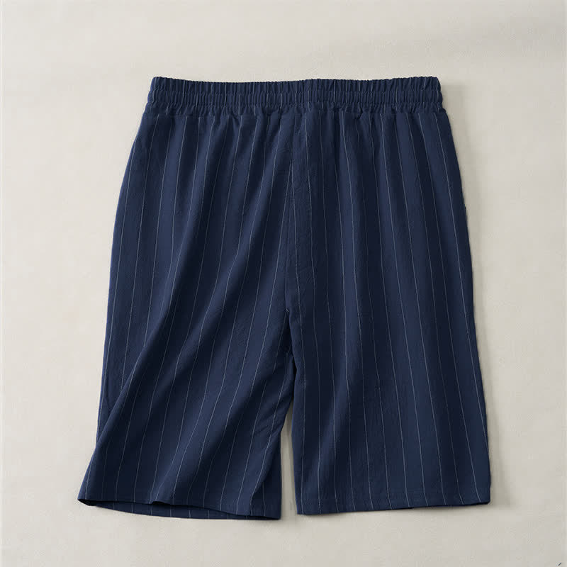 Buddha Stones Pantaloncini da uomo estivi casual a righe con coulisse e tasche - image 1