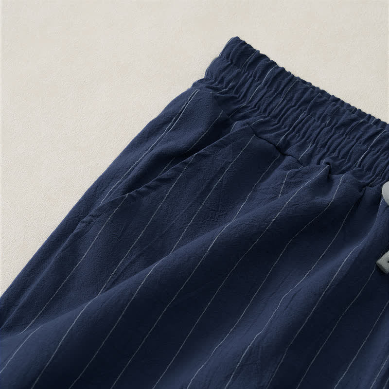 Buddha Stones Pantaloncini da uomo estivi casual a righe con coulisse e tasche - image 3