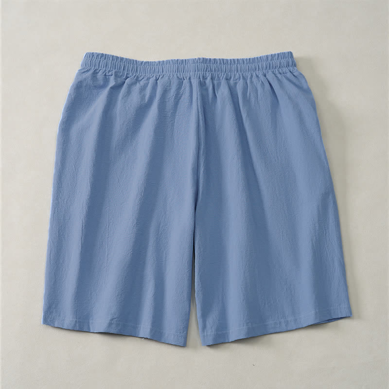 Buddha Stones Pantaloncini da uomo estivi casual in cotone tinta unita con coulisse e tasche. - image 1