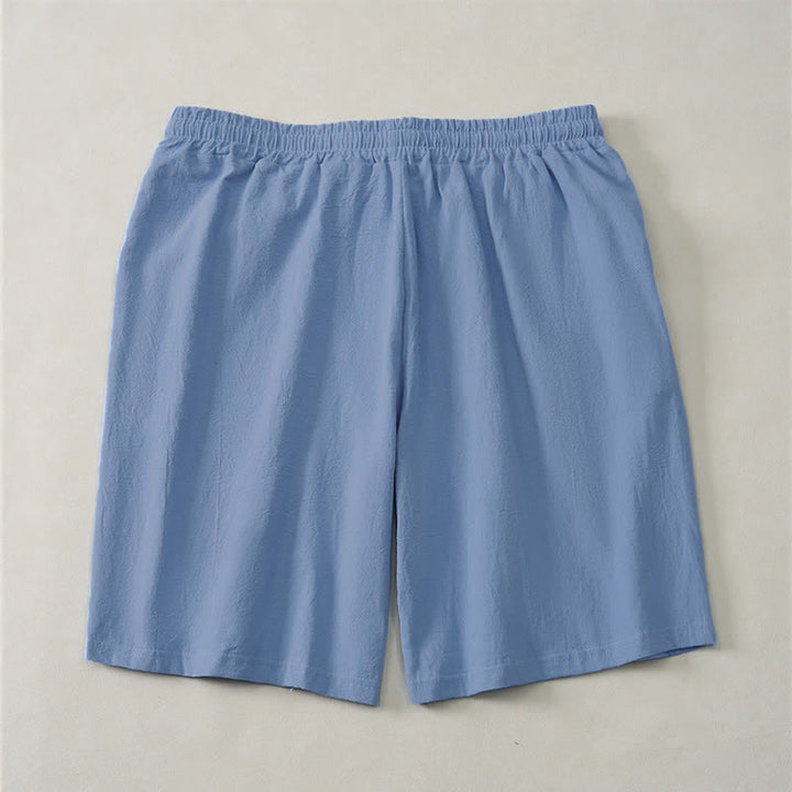 Buddha Stones Pantaloncini da uomo estivi casual in cotone tinta unita con coulisse e tasche. - image 1