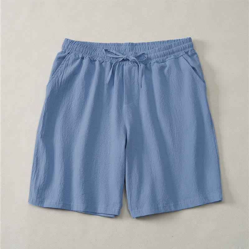 Buddha Stones Pantaloncini da uomo estivi casual in cotone tinta unita con coulisse e tasche. - Blu fiordaliso - US/UK/AU44，EU54 (3XL) - image 0