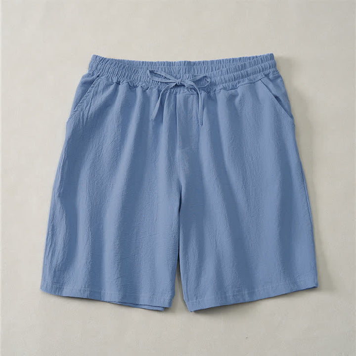 Buddha Stones Pantaloncini da uomo estivi casual in cotone tinta unita con coulisse e tasche. - Blu fiordaliso - US/UK/AU44，EU54 (3XL) - image 0