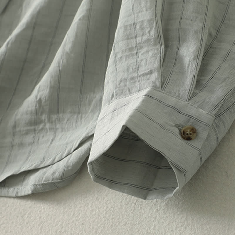 Buddha Stones Camicia da donna estiva casual minimalista a maniche lunghe con bottoni. - image 17