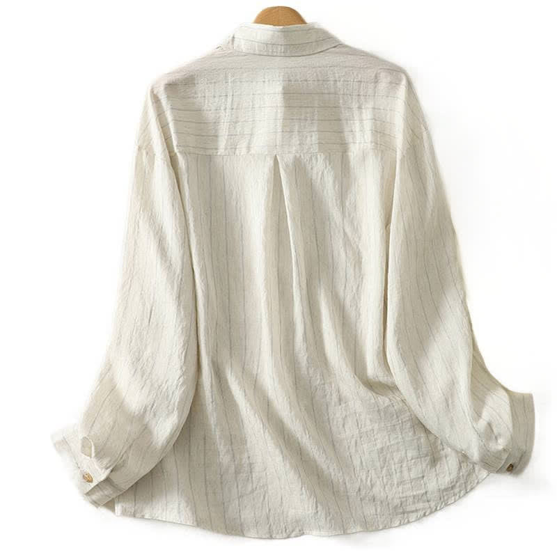 Buddha Stones Camicia da donna estiva casual minimalista a maniche lunghe con bottoni. - image 1