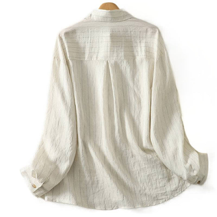Buddha Stones Camicia da donna estiva casual minimalista a maniche lunghe con bottoni. - image 1