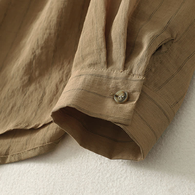 Buddha Stones Camicia da donna estiva casual minimalista a maniche lunghe con bottoni. - image 13