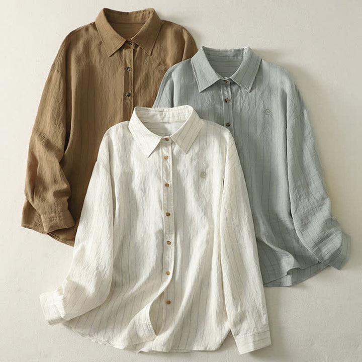 Buddha Stones Camicia da donna estiva casual minimalista a maniche lunghe con bottoni. - image 19
