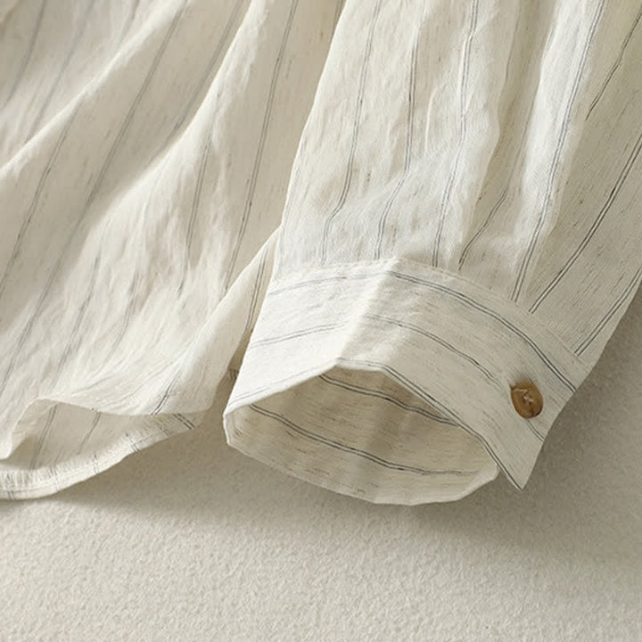 Buddha Stones Camicia da donna estiva casual minimalista a maniche lunghe con bottoni. - image 5