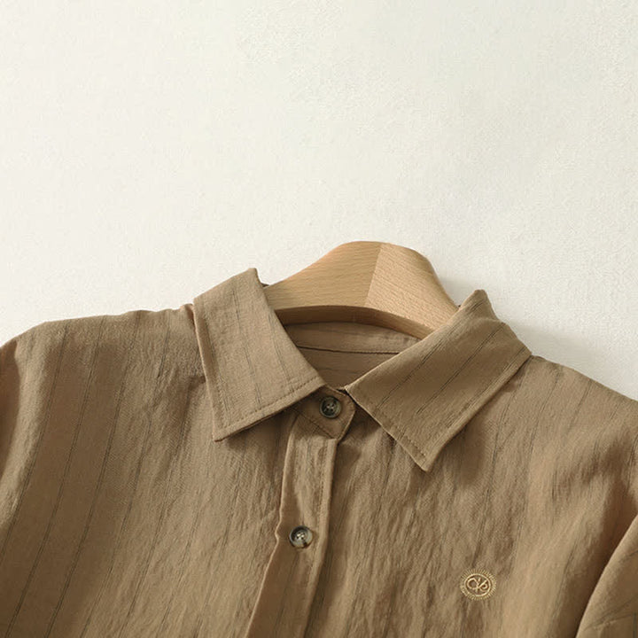 Buddha Stones Camicia da donna estiva casual minimalista a maniche lunghe con bottoni. - image 12