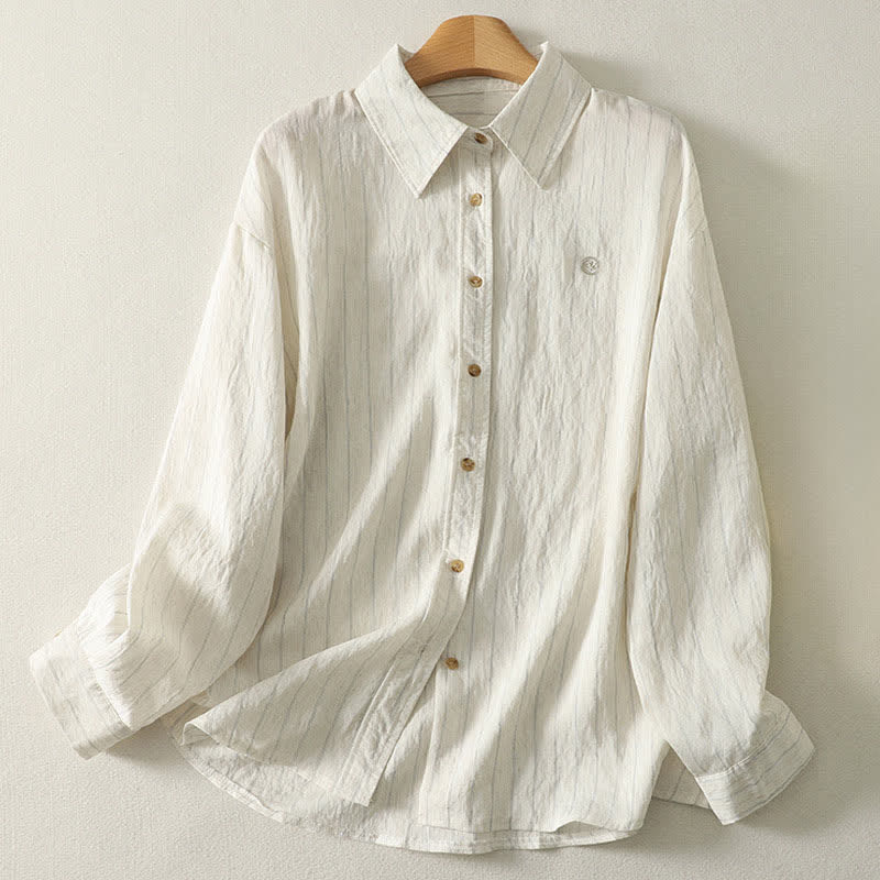 Buddha Stones Camicia da donna estiva casual minimalista a maniche lunghe con bottoni. - Avorio - US8-10, UK/AU12-14, EU40-42 (2XL) - image 0