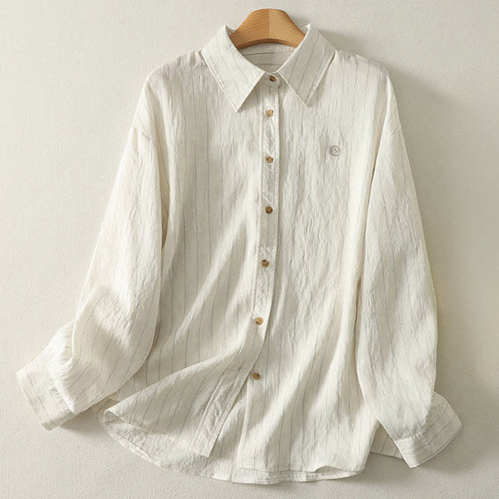Buddha Stones Camicia da donna estiva casual minimalista a maniche lunghe con bottoni. - Avorio - US8-10, UK/AU12-14, EU40-42 (2XL) - image 0