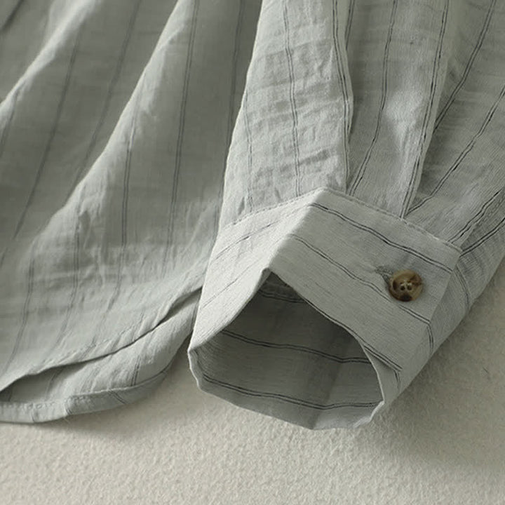 Buddha Stones Camicia da donna estiva casual minimalista a maniche lunghe con bottoni. - image 6